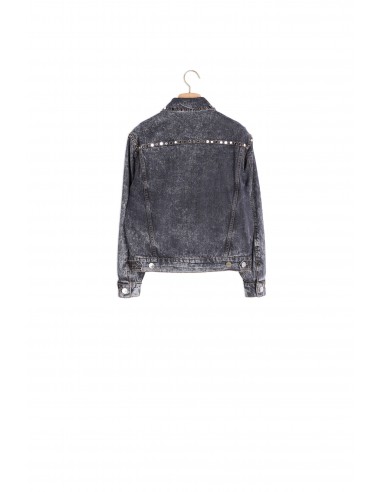 Veste en jean neige ornée de studs destockage